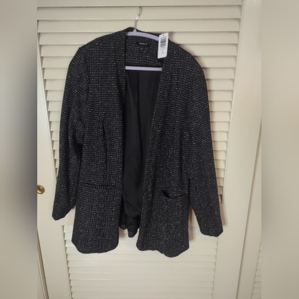 Torrid Black Textured Blazer With Multicolored Flecks.